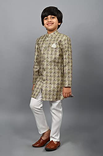 Image of AHHAAAA Kids Ethnic Silk Blend Indo-Western Sherwani Set For Boys 492MF