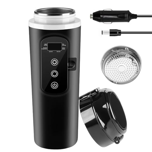 Wasserkocher für Auto, Reisewasserkocher 500ml, Tragbarer Auto Wasserkocher 12V 24V Elektrischer, mit Temperaturregelung und LCD Display, für Lkw Camping Reise, für Tee Kaffee Babymilch