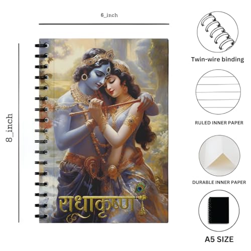 Image of zenithink Radha Krishna Wiro Journal Notebook | 80 gsm Paper With 350GSM Hard Cover | Single Ruled | Pages - 160 | A5 Size | Wiro Binding | Versatile for School, Home & Office |