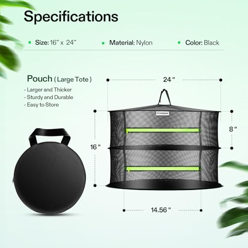Image of VIVOSUN 2-Layer Mesh Drying Rack Hanging Design with Green Zippers for Dehydrating, Indoor and Outdoor Pruning Shears Included