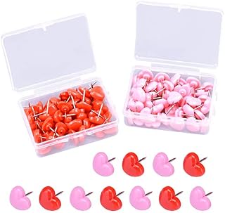 Dokpav 2 Boxes 100pcs Heart Push Pins, Cute Wall Tacks, Drawing Pins, map pins,Thumb Tacks, Decorative for Cork Board, Notice Board,Map Flag Home and Office(Pink and Red)