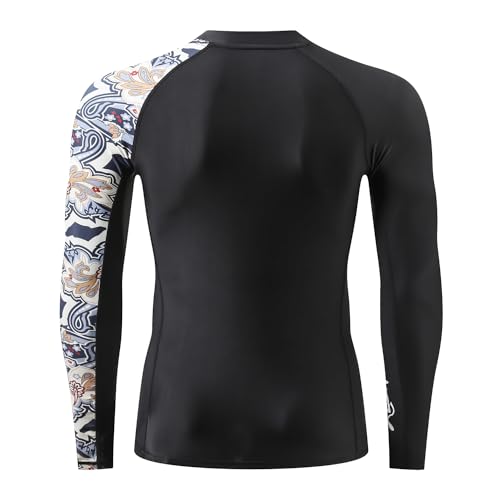 Image of HUGE SPORTS Men's Rash Guard Long Sleeves UPF 50+ UV Sun Protection Quick Drying Splice Compression Swim Shirts