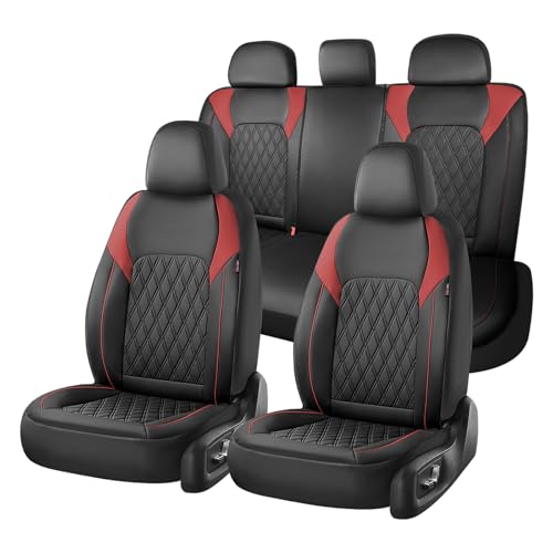 Image of Coverado Car Seat Covers Full Set, Leather Seat Covers, Automotive Seat Covers for Cars, Car Seat Covers Front Seats Back, Car Seat Protector Car Seat Cushion Universal Fit Most Cars Trucks, Black&Red