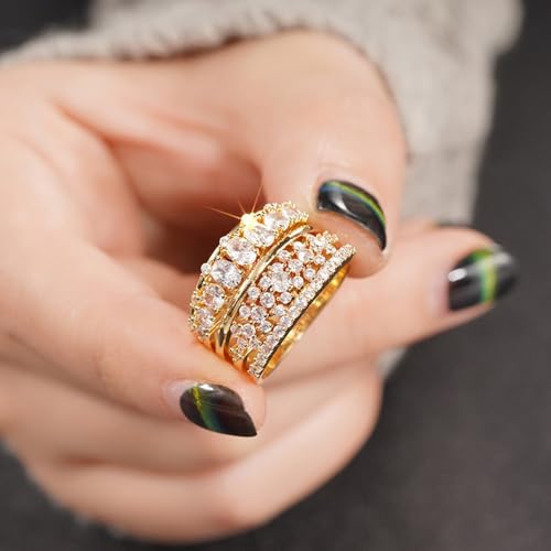 Gold Plated White Cubic Zirconia Engagement Rings Wedding Bridal Band Promise Rings Evening Parties Anniversary Valentine's Day Gifts Eternity Bands for Women4