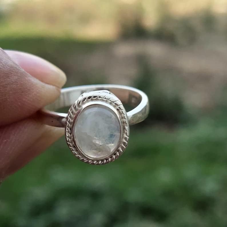 Natural Rainbow Moonstone Ring, 925 Sterling Silver Plated Ring, June Birthstone Ring, Blue Flash Ring, Healing crystal Ring, Promise Ring, Daily Wear Ring, Engagement Ring, Gift For Her, Women Ring