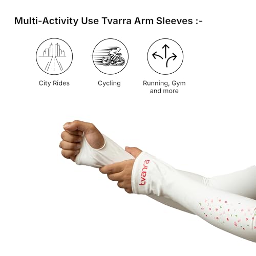 Image of TVARRA Anti-Tan Fingerless Arm Sleeves for Women|UV Protection Hand Cover Sleeves for Bike Riding, Running & Outdoor Use,Dust & Summer Protection Arm Sleeves for Girls (Petals Design)