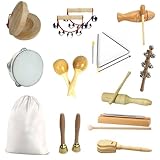 19 TLG Musikinstrumente Set für Rhythmik & Musikalische Früherziehung, Musik-Set aus Holz mit Maracas, Handglocken, Tamburin, Triangel, Holz-Guiro, mehr und Aufbewahrungstasche