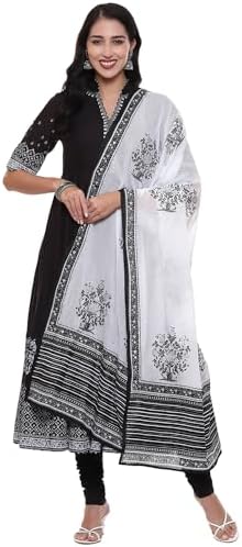 BIBA Cotton Printed Anarkali Semi-Formal Kurta With Churidar And Dupatta