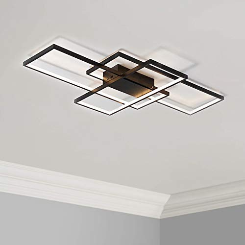 Leniure Black Modern Square LED Light Ceiling Lamp Chandelier Lighting Fixture 35" Wide 22" Deep 3" High, Warm White 3000K