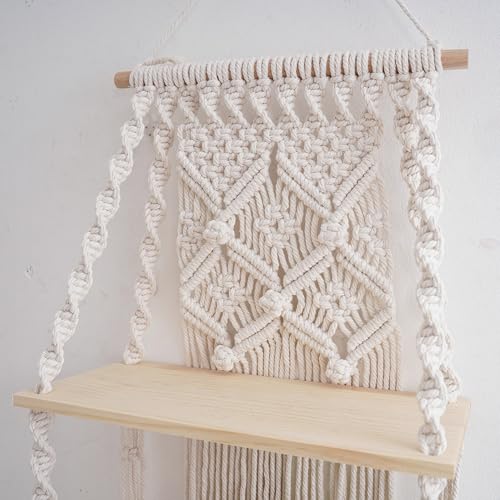 Étagère suspendue macramé bois boho tapisserie murale pour rangement plante et livre