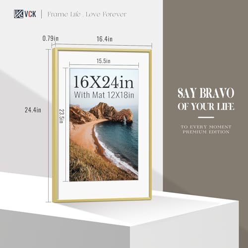 Image of VCK 16x24 Frame, Gold Metal - Matted to 12x18, 3 Pack, for Art Print
