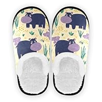 YOUJUNER Women's House Slippers Cute Hippopotamus Print Fuzzy Cozy Slippers for Women Mens Kids Warm House Shoes Comfy Indoor Bedroom Shoes