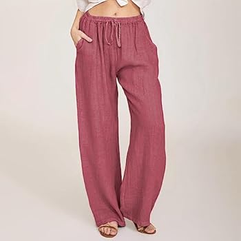 Linnen broek dames stoffen broek lange wijde pijpen losse elegante zomer dunne zomerbroek licht en luchtig strandbroek ademende comfortabele boho rechte pijpen vrijetijdsbroek met zakken, oranje, 3XL
