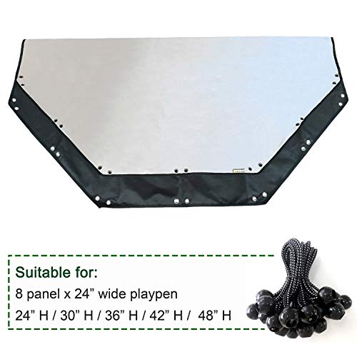 Universal Dog Playpen Cover With Sun/Rain Proof Top, Provide Shade And Security For Outdoor And Indoor, Fits All 24" Wide 8 Panels Pet Exercise Pen (Cover Only) #TOP2
