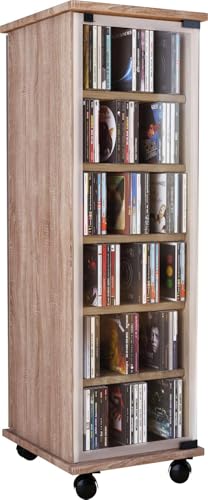 VCM CD DVD Regal Turm Tower Vitrine Schrank Möbel mit Rollen Drehbar Farbwahl 98 x 31 x 35 cm Valenza