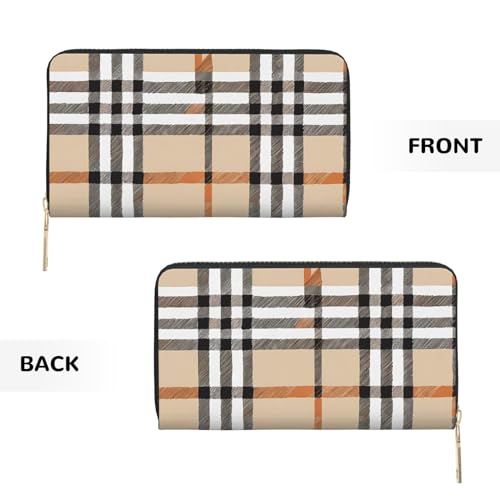 (Grand Canyon) Pu Leather Purse Multi Compartment Card Wallet Stylish Wallet with Zipper for Cards, Coin, Bill, Gray Plaid Lines, One Size3