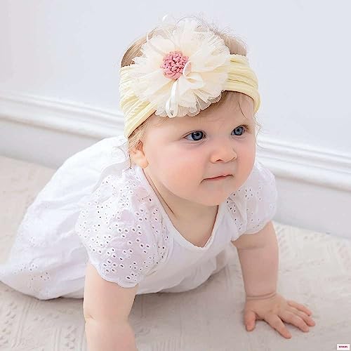Ayesha Baby Girls Headband Chiffon Flower Soft Stretchy Bow Hair Band Newborn Floral Headbands Set Hair Accessories For Baby Girls Newborns Infants Toddlers(6Pcs) #TOP2