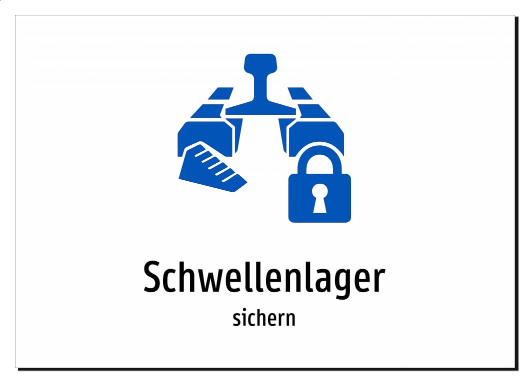 38059-DE-S-09 | Schwellenlager - sichern | Aluminiumschild A2, 594 x 420mm | mit Symbolgrafik und Text