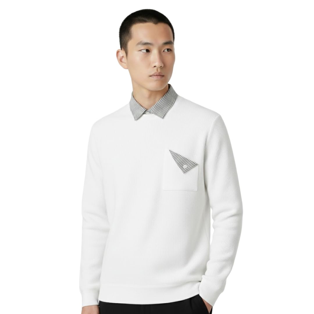 zozera Men’s Elegant Beige Sweatshirt Featuring Striped Collar-picture-51