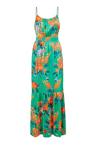 Yumi Green Satin Floral Strappy Maxi Dress 8 Green
