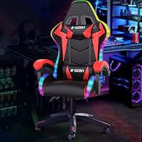 Bigzzia Gaming Chair with RGB LED Lights, High Back Ergonomic Computer Gamer Chair with Headrest and Lumbar Support, Racing Style Reclining Game Chair for Adults, Kids(Black/Red)