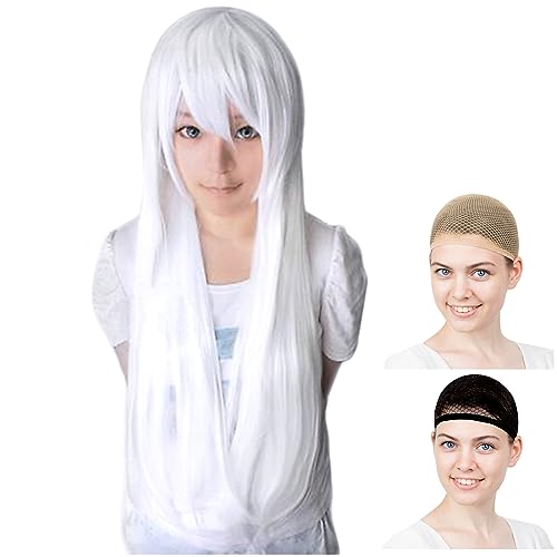 Perruque cosplay Yowane Haku Suigintou blanche 80cm thermorésistante avec filets