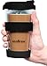 Glas Kaffeebecher to Go | Doppelwandig Isolierung Kaffeetasse | 340 ml Travel Mug mit sicherem Silikon Deckel | Coffee Becher für zu Hause, Büro oder Auto | Schwarz