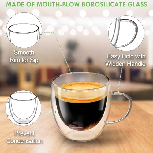 Espresso Cups Set of 4, 8.5oz Double Walled Glass Coffee Cups with Handles - image 4