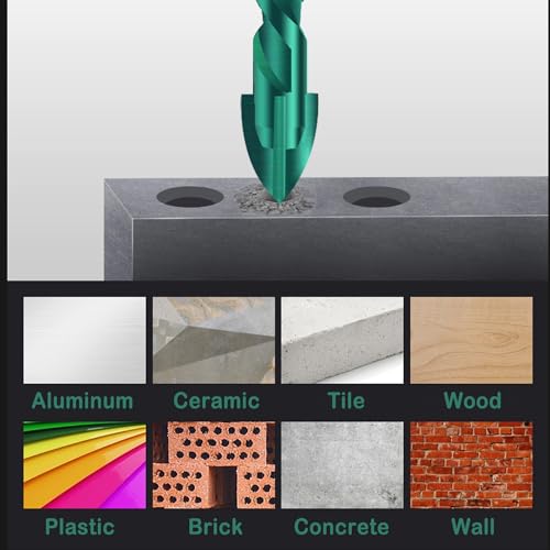 Mgtgbao Green Concrete Drill Bit Set, 10pcs Masonry Drill Bits Set Carbide Tip for Glass, Brick, Tile, Concrete, Plastic and Wood with Size 3/16”,1/4”, 5/16”,3/8”, 1/2”
