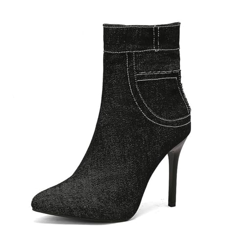 Bottes de mode en jean haut de gamme avec grand talon stiletto fin