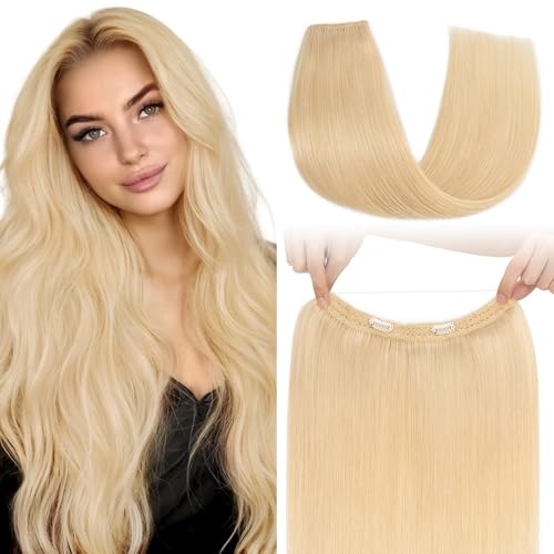 S-noilite Wire In Real Human Hair Extensions with Clip 18" Platinum Blonde