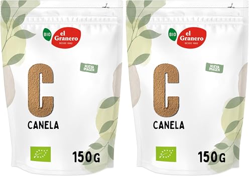 El Granero Integral - Canela Ecológica de 150 g - Apto para Consumo Vegano - Regula los Niveles de Glucosa en Sangre - Ideal para Cocinar y Aderezar Postres (Paquete de 2)