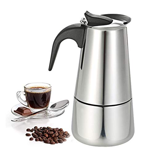 Cafetiere - Cafetera italiana de inducción de acero inoxidable de 2 tazas (100 ml) para café expreso, moca y capuchinos con leche