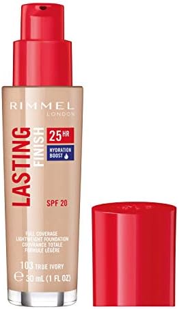 Rimmel London Lasting Finish 25 Hour Foundation with Comfort Serum, SPF 20, 103 True Ivory 30ml