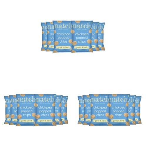 Image of Natch Chickpea Popped Protein Chips, Healthy Snacks, Low Calorie, Not Fried Not Baked, Vegan, Gluten Free, Rich in Fiber, Garlic & Herb Flavour, 55gm each (Pack of 18)
