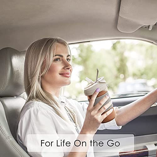 Image of Glass Coffe Mug with Lid and Straw, Reusable Sipper Bottle with Leather Sleeve Glasss Coffee Mug with Silicone Straw and Leakproof Lid Tumbler for Coffee (Dual Glass Mug)
