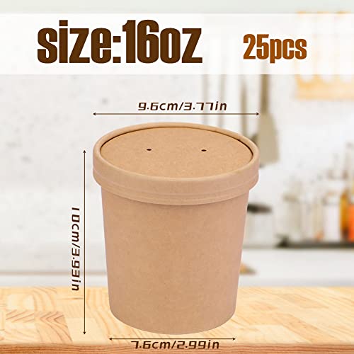 Image of Wuadua 25 Pack 16 oz Ice Cream Containers Paper Food Containers with Lids | Paper Dessert Cups with Lids Disposable Soup Cups Microwavable and Freezer Safe To Go Bowls with Lids for Hot, Soup Ice Cream