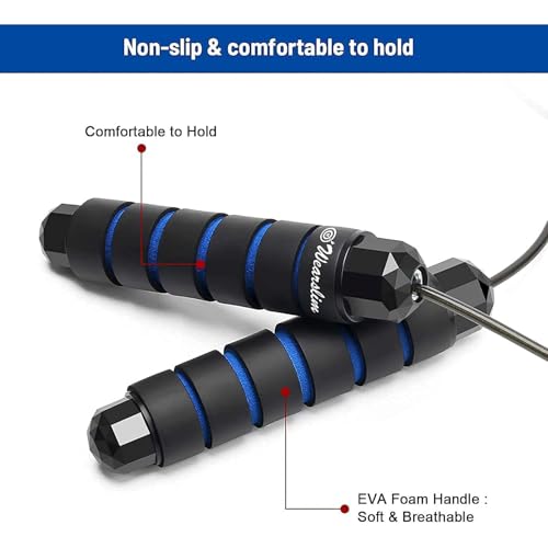 Image of Wearslim Combo of Professional Adjustable Skipping Rope & Non-Slip Push-Up Stand for Men & Women, Ergonomic Designed Padded Handles, Jump Rope with Push-Up Bar - Multicolor