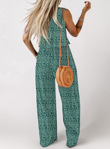 Image of Dokotoo Womens 2 Piece Outfits Tank Tops Elastic Waist Wide Leg Pants Sets | Sleeveless,Wide Leg,Loungewear Set,Cruise Travel Outfits,Beach Vacation Clothes,With Pocket
