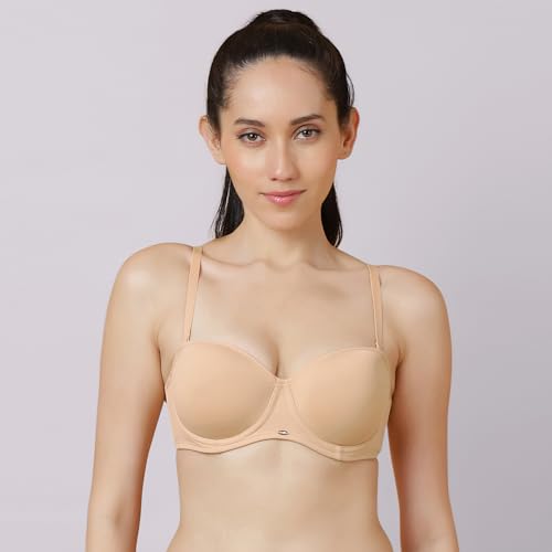 Image of SOIE Women's Padded Strapless Bra | Wired Balconette Multiway Bra with Detachable Transparent Straps | Medium Coverage, No-Slip Silicon Lining