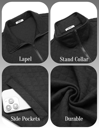 COOFANDY Mens Zip Up Sweatshirt Mock Neck Quilted Jacket Casual Lightweight Sweater Jackets with Pocket3