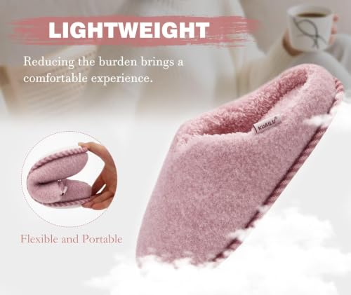 Image of KuaiLu Womens Supportive Memory Foam Slippers Felt Fuzzy Lined Heel Cushion Lightweight House Shoes for Indoor Outdoor