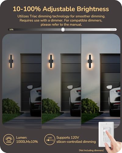 Image of EDISHINE 2 Pack LED Outdoor Wall Lights, 15.7 inch Modern Black Outdoor Sconce