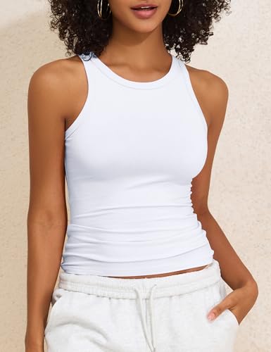 PrettyGuide Women's Cotton Jersey Crew Neck Fitted Tank Tops Racerback Casual Basic Summer Sleeveless Tops3