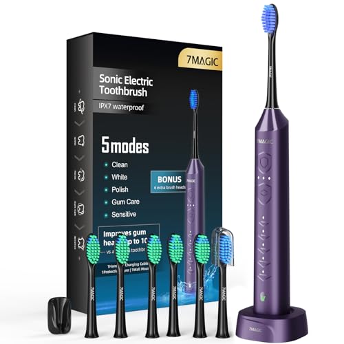 Electric Toothbrush, Sonic Toothbrush, 3 Intensity Levels, 5 Modes, 40,000 VPM, IPX7, Knight Purple