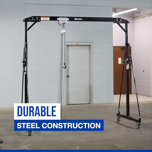 Image of Strongway Adjustable Gantry Crane, 2000-Lb Capacity, 7.87ft to 11.9ft Lift Height, Heavy-Duty Steel A-Frame Hoist Lift, Portable I-Beam Mobile Crane for Garage & Commercial Workshops