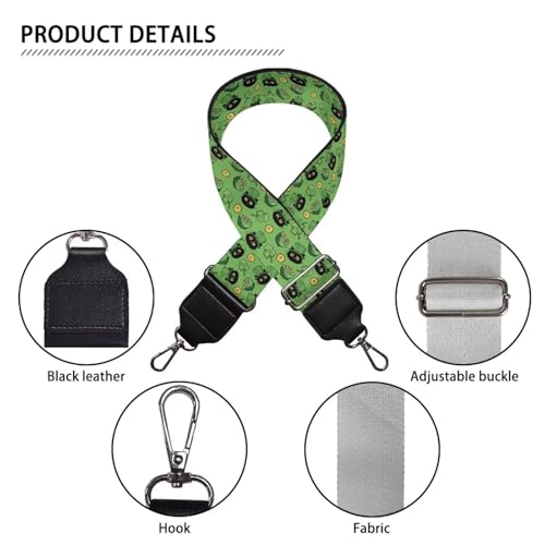 Image of Halloween Handbag Strap Canvas Purse Strap Colorful Bat Black Shoulder Strap Multicolor Bats Replacement Strap