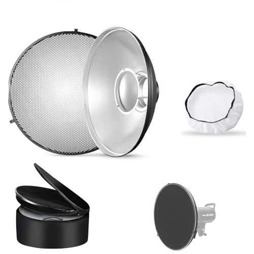 Godox 16.5inch/42cm Silver Beauty Dish Bowens Mount Reflector w/Honeycomb, White Diffuserand Carry Bag, Light Modifier for Bowens Mount Monolight for Godox SK400II, AD600Pro, AD600BM, MS300