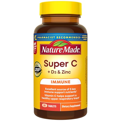 Nature Made Super C Tablets with Vitamin D3 and Zinc, Adult Vitamin C Immune Support Supplement, 60 Tablets for Daily Immune Support, 60 Day Supply