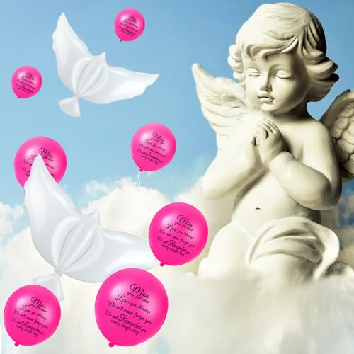 Image of Skylety 36 Pcs Memorial Balloons to Release with Dove Balloon,Rose Red | Helium, Remembrance for Heavenly Birthday, Memorial Services, Release in Sky Ceremony, Forever in Hearts Messages